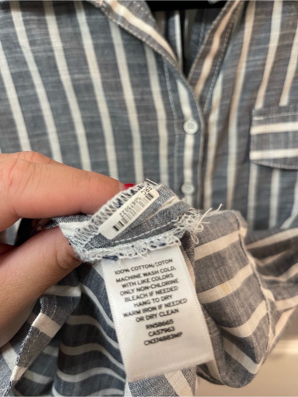 Women's Gray & White Vertical Nautical Stripe Buttoned Shirt - Picture 5 of 6